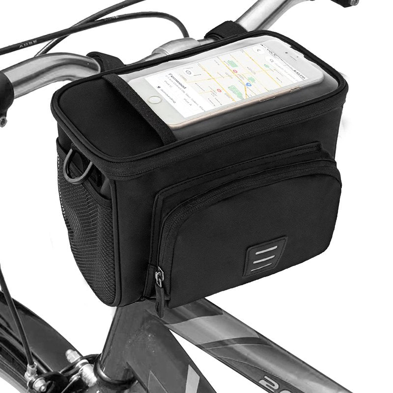 dujp Insulated Bike Handlebar Bag, Waterproof Bicycle Front Basket Cooler Pouch with Phone Holder Touch Screen, Cycling Storage Bag with Shoulder Strap for Outdoor Travel