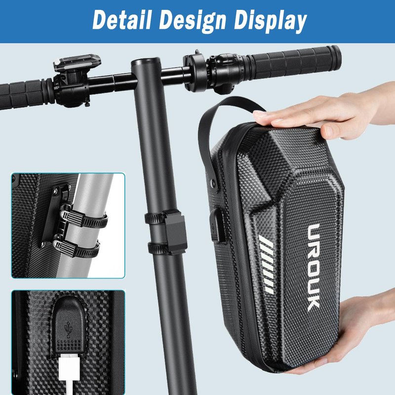 UROUK Electric Scooter Bag with USB Charging Port, 2L/3L Quick Release Scooter Storage Bag with Waterproof Hardshell, Large Scooters Handlebar Bag for E-Scooters, E-Bikes