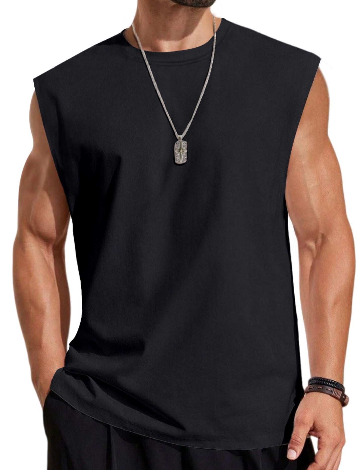 COOFANDY Mens Workout Tank Tops Cotton Sleeveless Tee Shirts Men Muscle Gym Shirts Running Loose Fit Tee Black XL