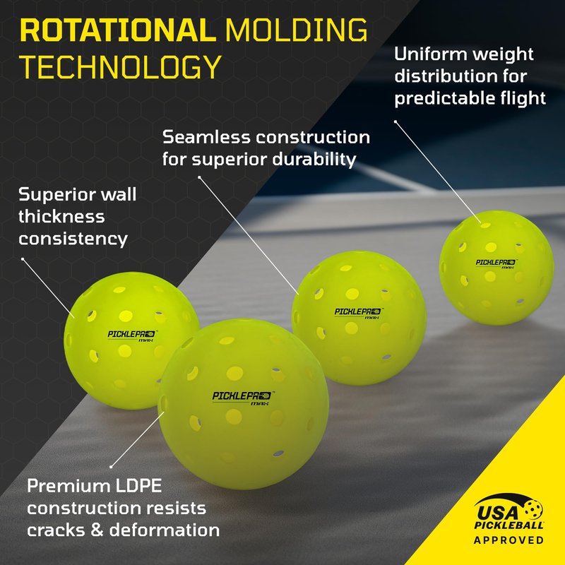 Rotationally Molded Pickleball Balls Outdoor – USAPA Tournament Pickleballs 40-Hole LDPE Design for Precise Control, Durable Seamless Pickle Balls for Competitive & Recreational Play, 12-Pack