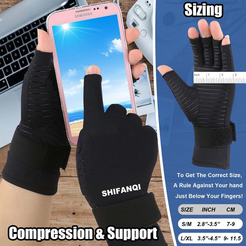 2 Pairs Copper Arthritis Compression Gloves Women Men for Carpal Tunnel, RSI, Joint Pain, Swelling, Tendonitis Relief, Fingerless Arthritis Gloves for Computer Typing, Work, Sleeping (SMALL/MEDIUM)