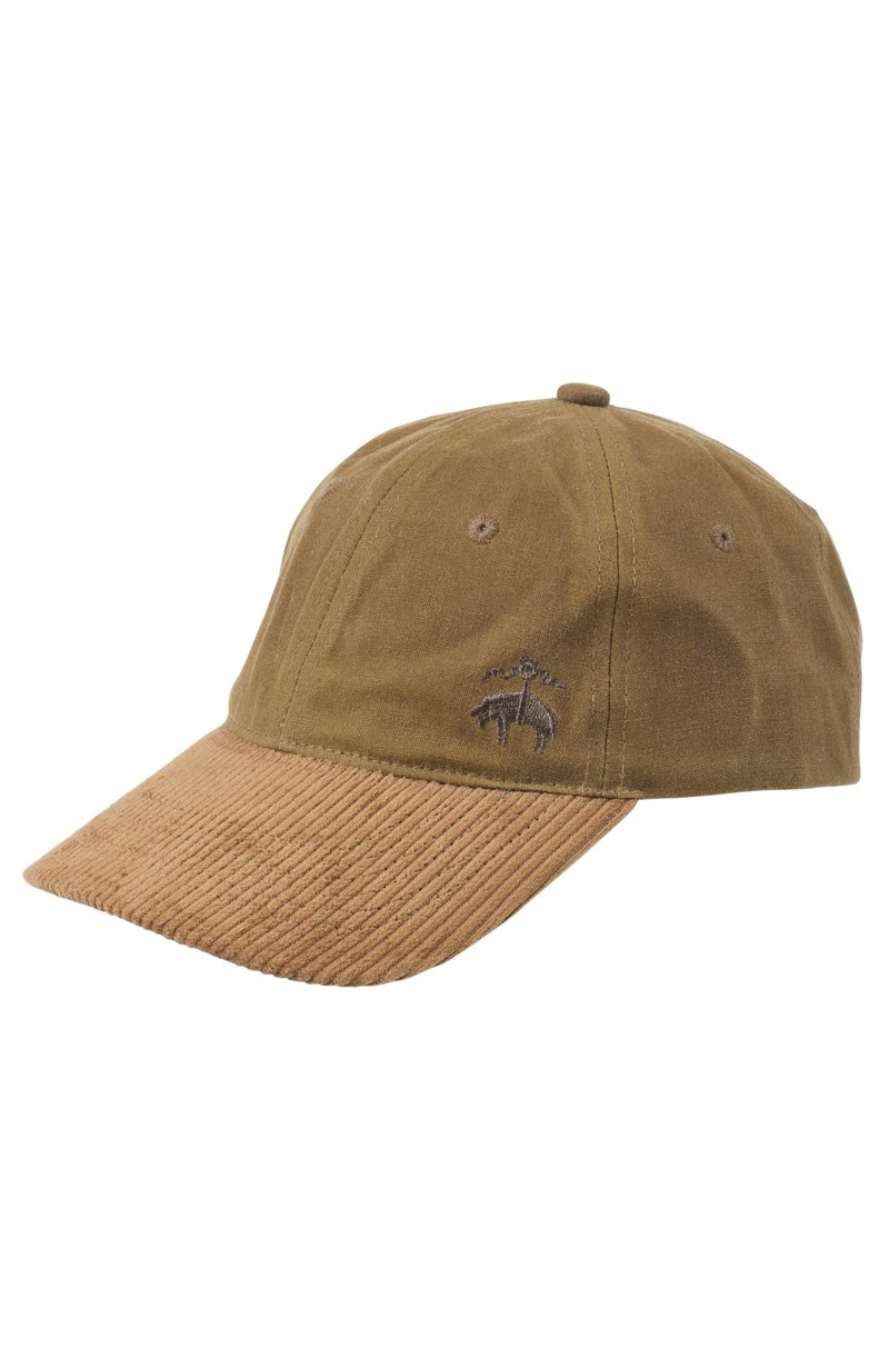 Brooks Brothers Men's 100% Cotton Baseball Hat with Corduroy Brim - Woven Logo One-Size Adjustable Hats, Navy Waxed Cotton