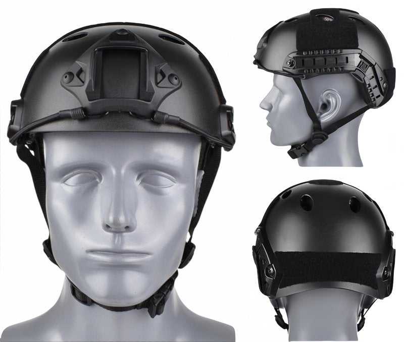 Haverain Tactical Helmet Fast PJ Type Survival Game Helmet Cosplay Helmet Outdoor Airsoft Helmet Survival Game Equipment Beginner Replica Breathable Multifunctional Made of ABS (Black)