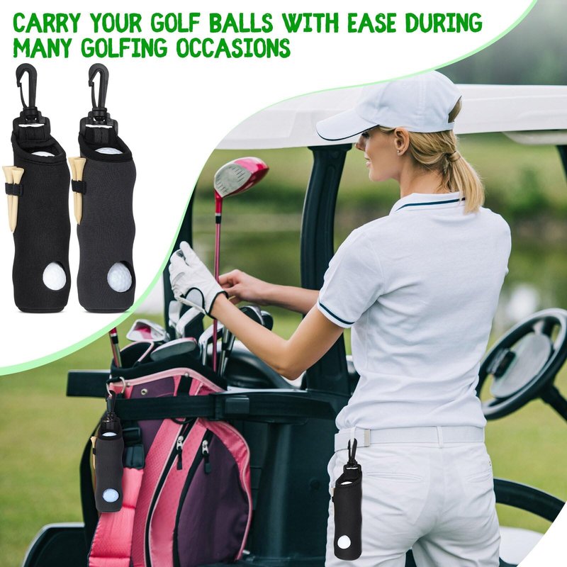 Halloscume 24 Pcs Golf Ball Holder Pouch with Tee Holder Keychain Belt Clip Hook Golf Carry Bag for Women Ladies Man Gifts(Black and Dark Gray,2 Style)