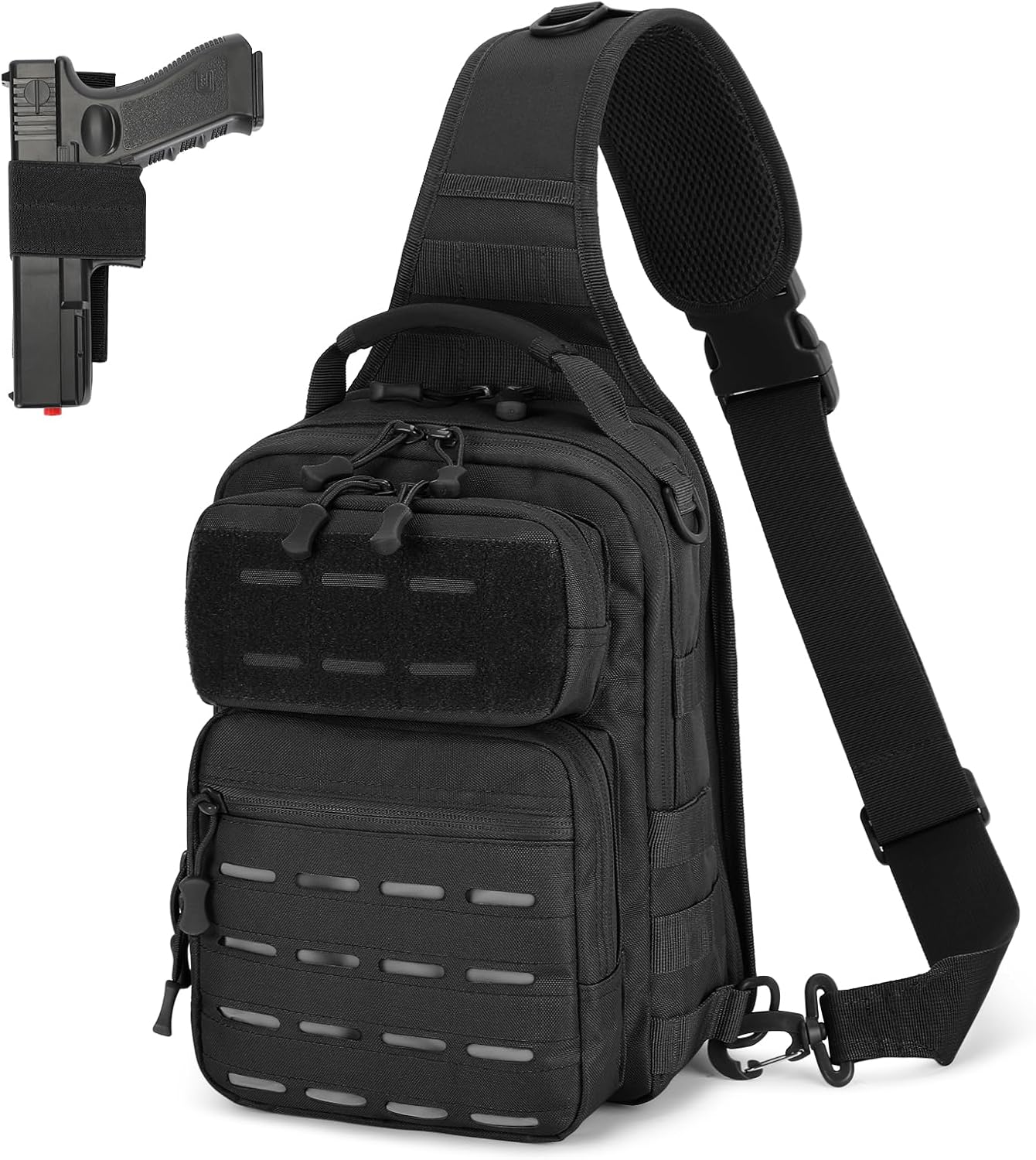 HUNTVP Tactical Sling Bag for Men - Concealed Carry Crossbody Backpack with Holster & Accessory Slots | Black