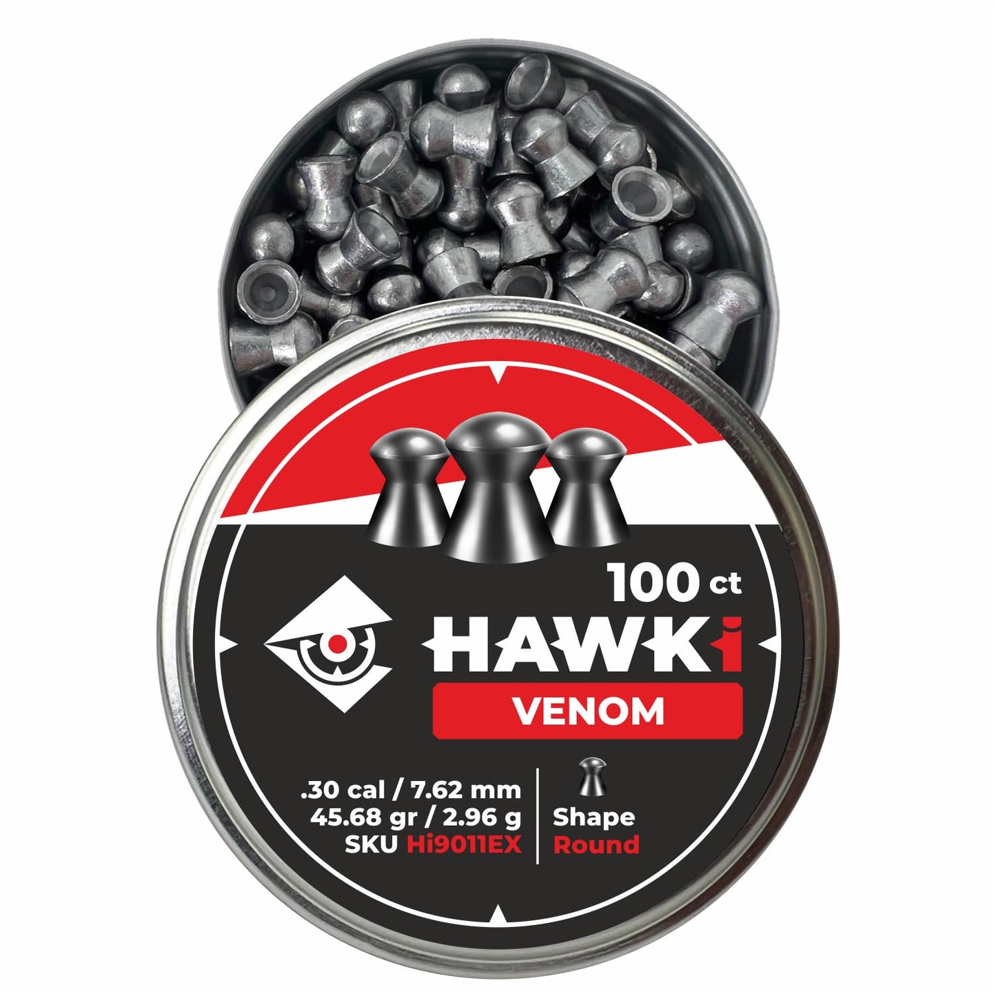 Hawki Airgun Pellets Round Shape .30 Cal / 7.62mm Caliber (45.68 gr/2.96 g) 100 ct Hi9011EX (Round Shape, Premium Series) | Designed for Hunting