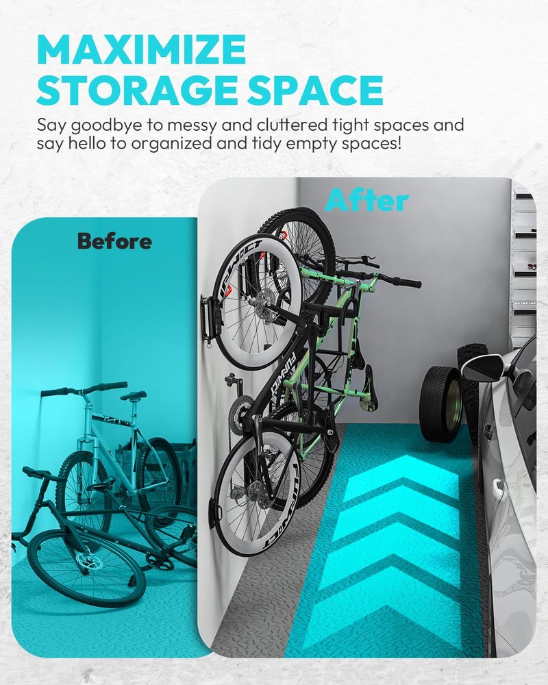 FUNWICT Swivel Bike Wall Mount Bike Rack Garage Organizer, Vertical Bike Hanger for Bicycle Rotating Wall Rack, Easy Installation with Wheel Hook (1 PACK)