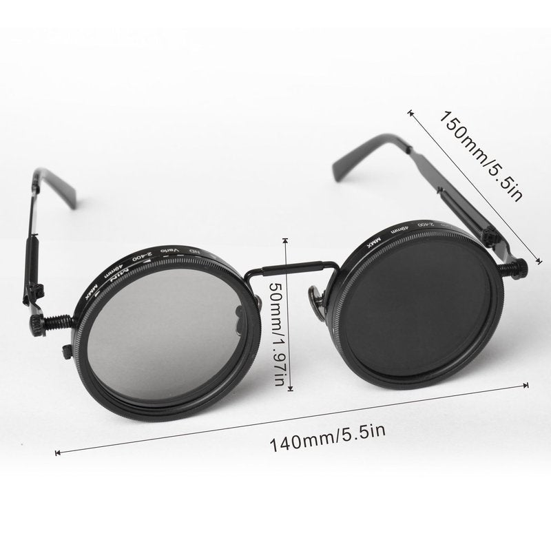 Adjustable Polarized Sunglasses with 1-9 Tint Levels - UV400 Protection & ND Filter Lenses - Unisex Round Frame Beach Eyewear