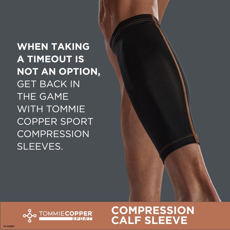 Tommie Copper Calf Compression Sleeve (L/XL, Black), 15-20 mmHg, 4D Stretch & Non-Slip Fit for Targeted Support, Patented Copper Znergy Fabric, Anti-Odor Benefits, Breathable Design
