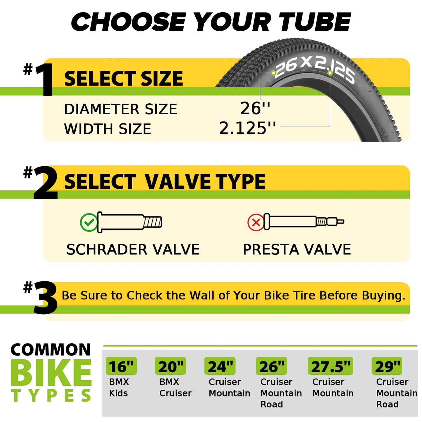 2 Pack 26x2.125/2.40 Bike Tube, 26 x 2.125 Bike Tube with 35mm AV, Premium Butyl 26x2.10 Mountain Bike Tube with 2 Tire Levers, 26x2.125/2.20/2.25/2.30/2.35/2.40 Compatible City Bikes by Hydencamm