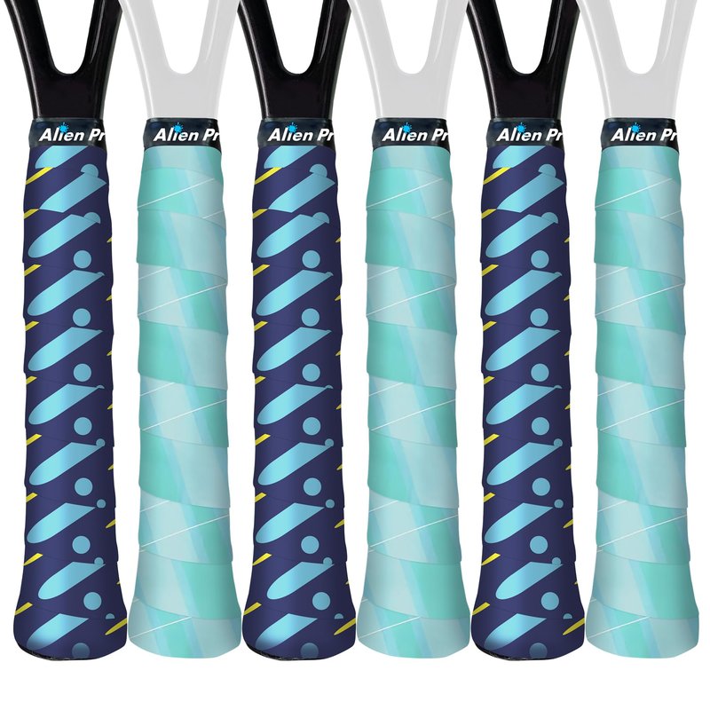 ALIEN PROS Tennis Racket Grip Tape Tac Moisture Feel Tennis Grip Tennis Overgrip Grip Tape Tennis Racket 6-Pack (6-Pack Rainy Green Diamonds)