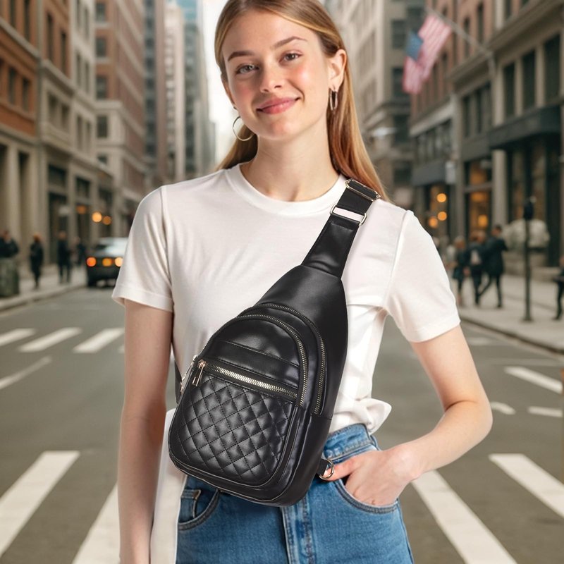 SUIKIHUM Crossbody Bags for Women Men,Leather Sling Bag Cross Body Backpack for Women, Casual Chest Bag Daypack for Travel Hiking,Black