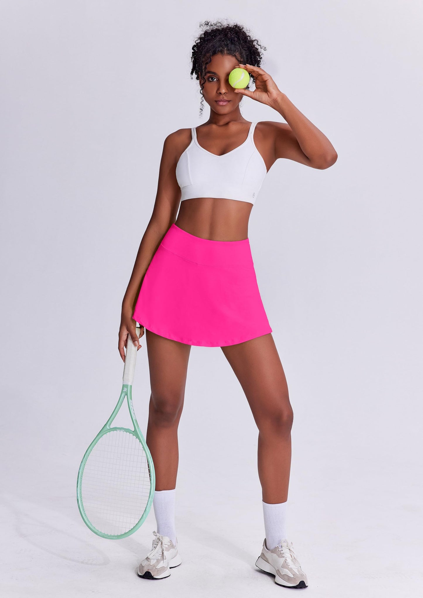 PINSPARK Tennis Skirts for Women Golf Skirt with Pockets High Waisted Running Casual Athletic Skorts Built-in Shorts,Hot Pink X-Large