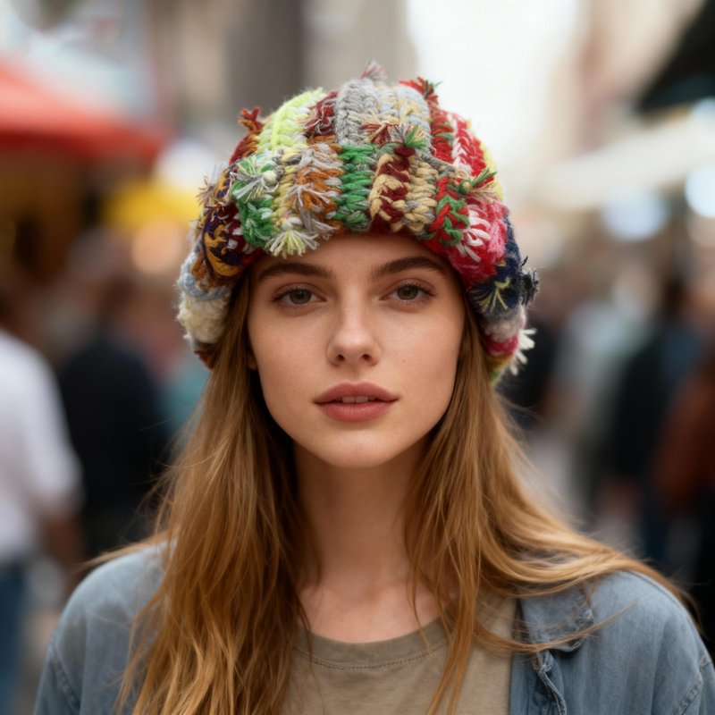Hshsclth Womens Chunky Crochet Beanie Casual Cuffed Winter Hat with Boho Tassel Knot (US, Alpha, One Size, Multi Color Mixed)