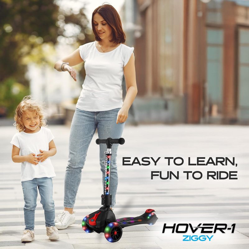 Hover-1 Ziggy Folding Kick Scooter for Kids (5+ Year Old) | Features Lean-to-Turn Axle, Solid PU Tires & Slim-Design, 110 LB Max Load Capacity, Safe, Black
