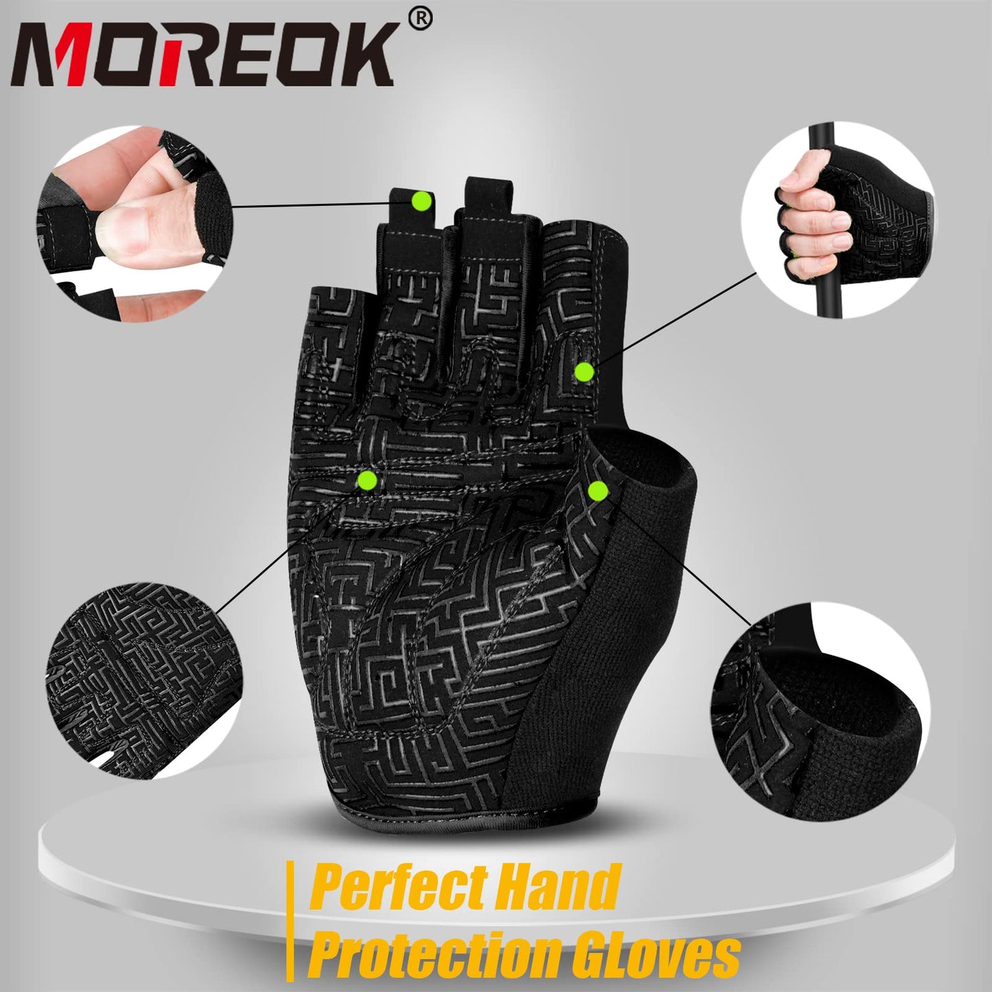 MOREOK Workout Gloves for Men/Women- [3/4 Finger] [Curved Open Back] Weight Lifting Gloves Gym Gloves for Weightlifting,Exercise,Training,Pull ups,Fitness and Rowing -L