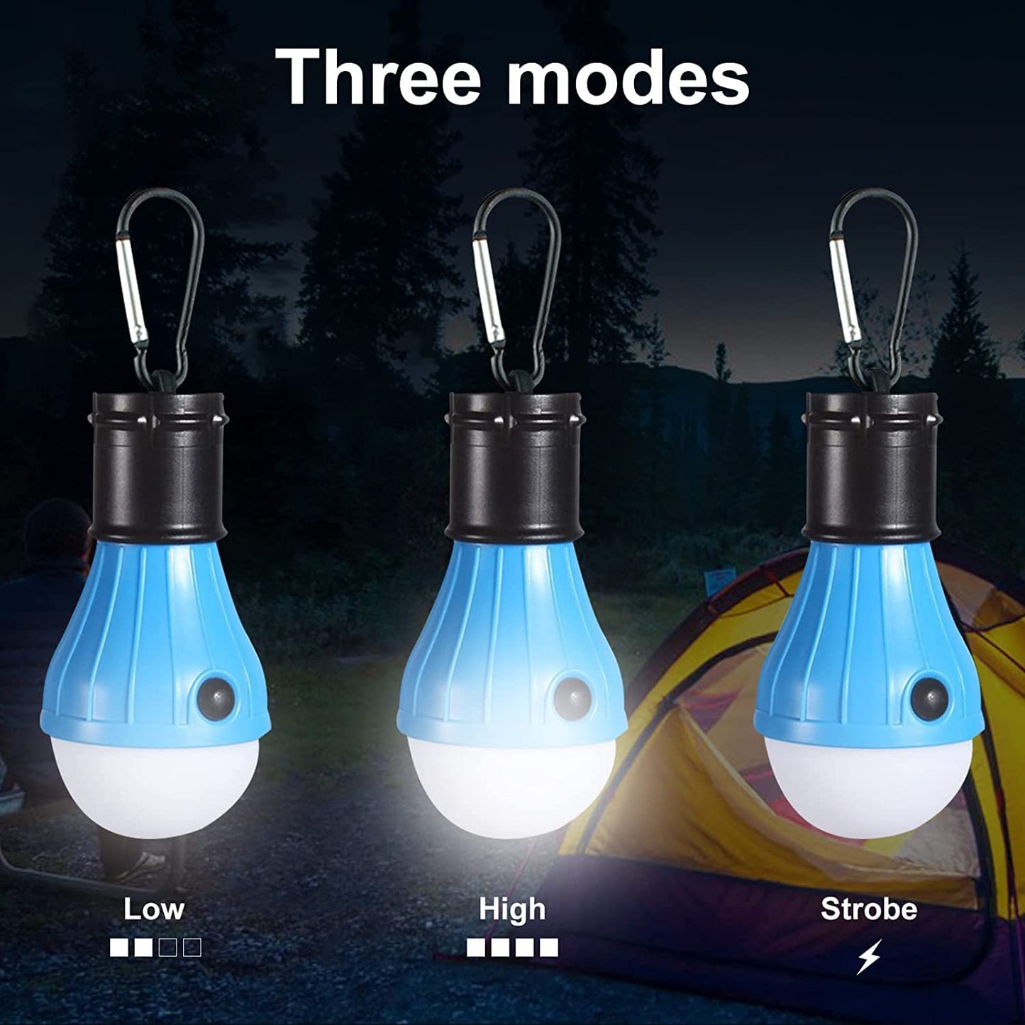 LED Camping Tent Lantern, Portable Outdoor Waterproof Emergency Light Bulb, Battery Powered with Clip Hook, Super Bright, for Hiking, Party，Camping, Fishing, Power Failure (4 Packs, Black )