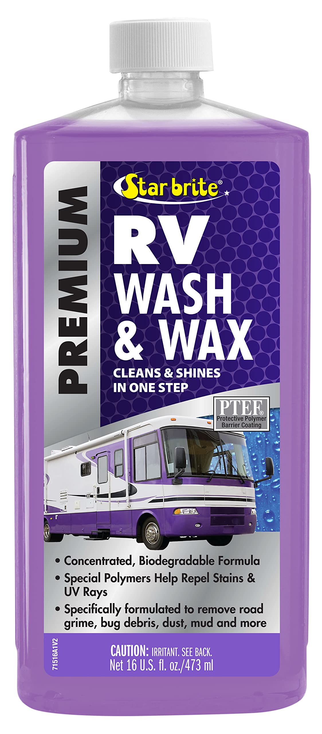 STAR BRITE RV Wash & Wax - One-Step Concentrated Cleaner, UV Protection - Ideal for RV, Camper Cleaning - 16 OZ (071516P)