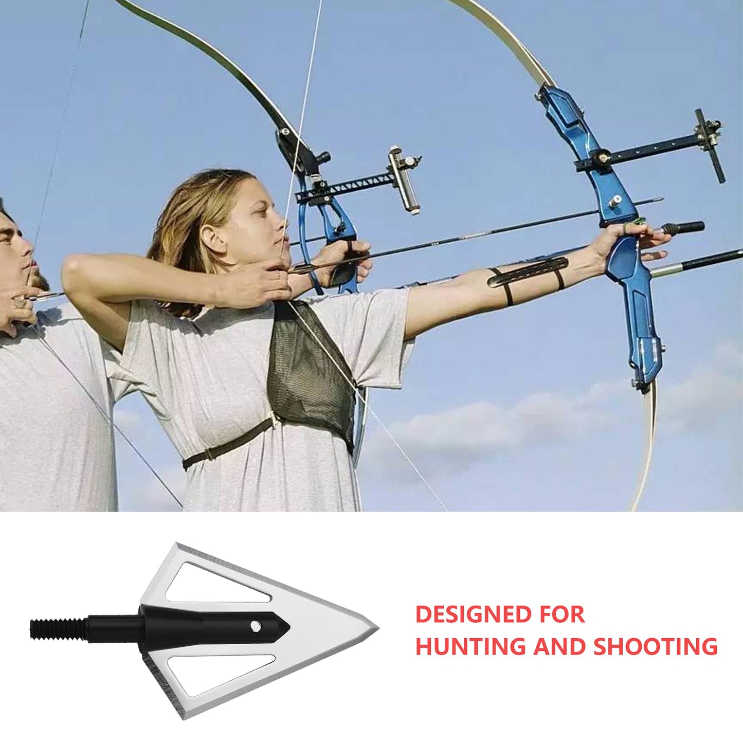 LeeMui Aluminum Hunting Archery Broadheads Blades Grain Screw-in Arrow Heads Tips Portable Case for Arrowheads Broadheads
