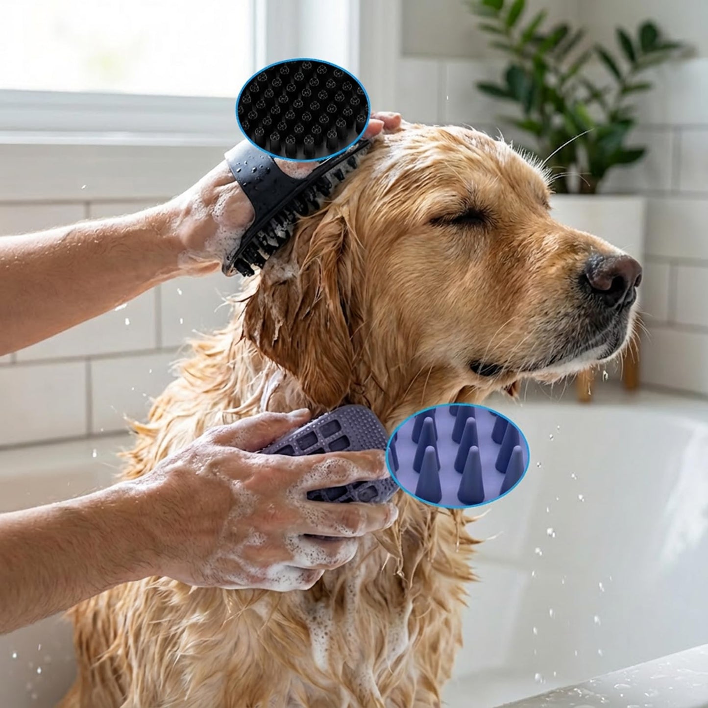PETIMP STORE 4PCS Self Cleaning Slicker Brush, Pet Grooming Rake, Bath Brush & Massage Brush for Short/Long Haired Dogs, Cats & Horses, Pet Grooming Deshedding Tools - Pet Supplies (Green Black)