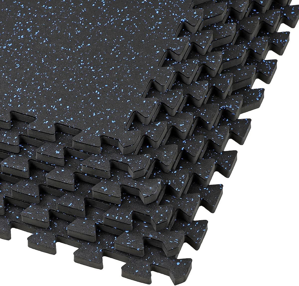 Xspec Interlocking Rubber EVA Foam Exercise Mat - Durable Gym Flooring Tiles | 48 sq ft (12 Tiles) | Black/Blue