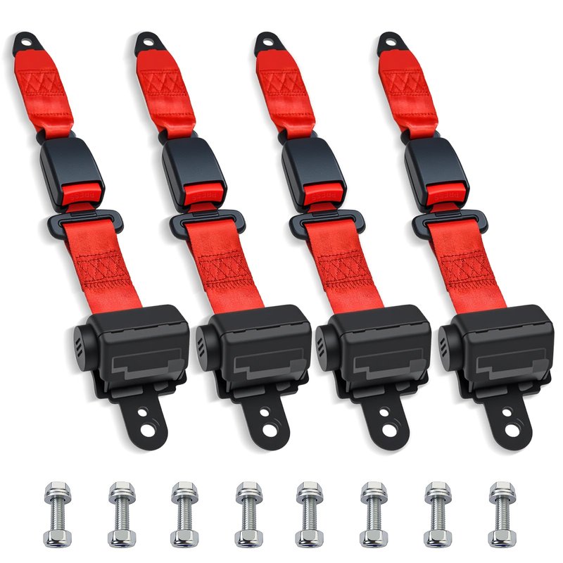 Orle Oko Retractable Golf Cart Seat Belts, Compatible with EZGO, Yamaha, Club Car DS Precedent Most Golf Cart(4 Set), for Golf Cart Frond and Rear Seats, Red