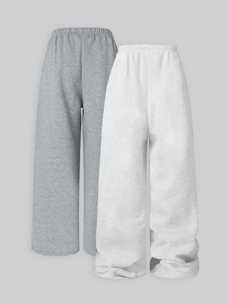 Ltvoo Girls 2 Pack Wide Straight Leg Track Pants Elastic Waist Casual Baggy Trousers Athletic Pants Loose Jogger Sweatpants for 8-12 Years (10 Years)