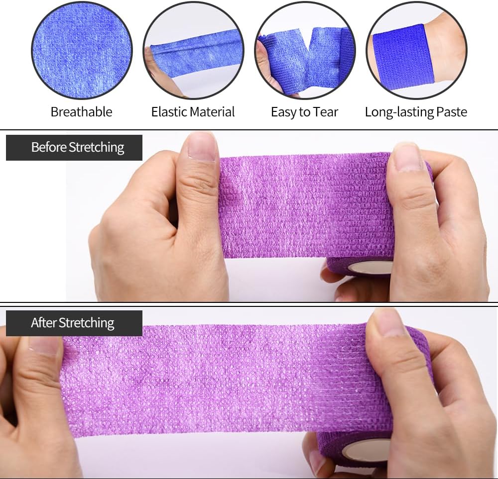 Self-Adhesive Bandage Wraps - 6pcs 2in Vet Wraps for Sports Injuries | 12 Color Options, 5 Yards Each