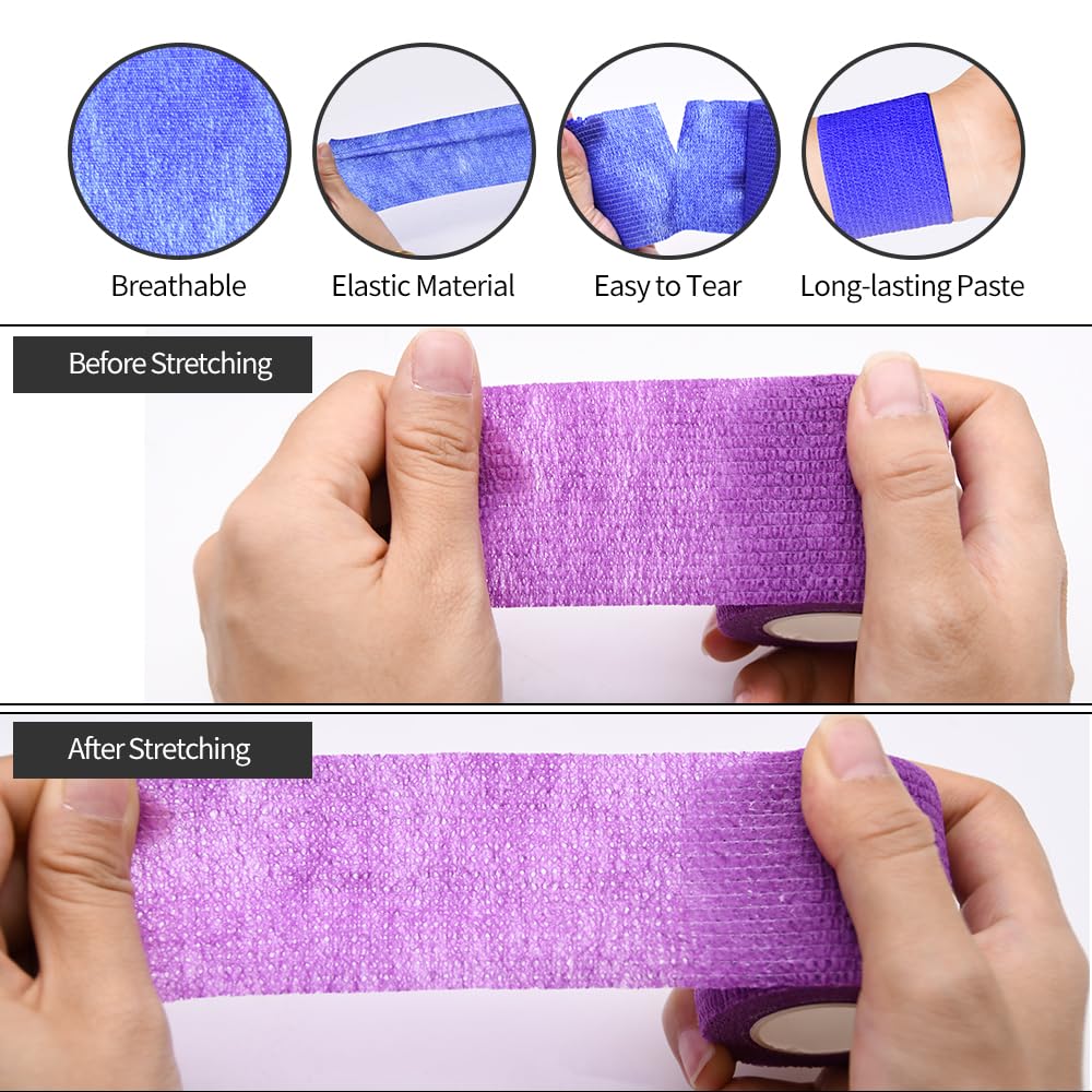 2" Self Adhesive Bandage Wraps, 6pcs Vet Wraps, 6 Colors, 5 Yard Self Adherent Wraps for Sports, Wrist, Ankle and Swelling
