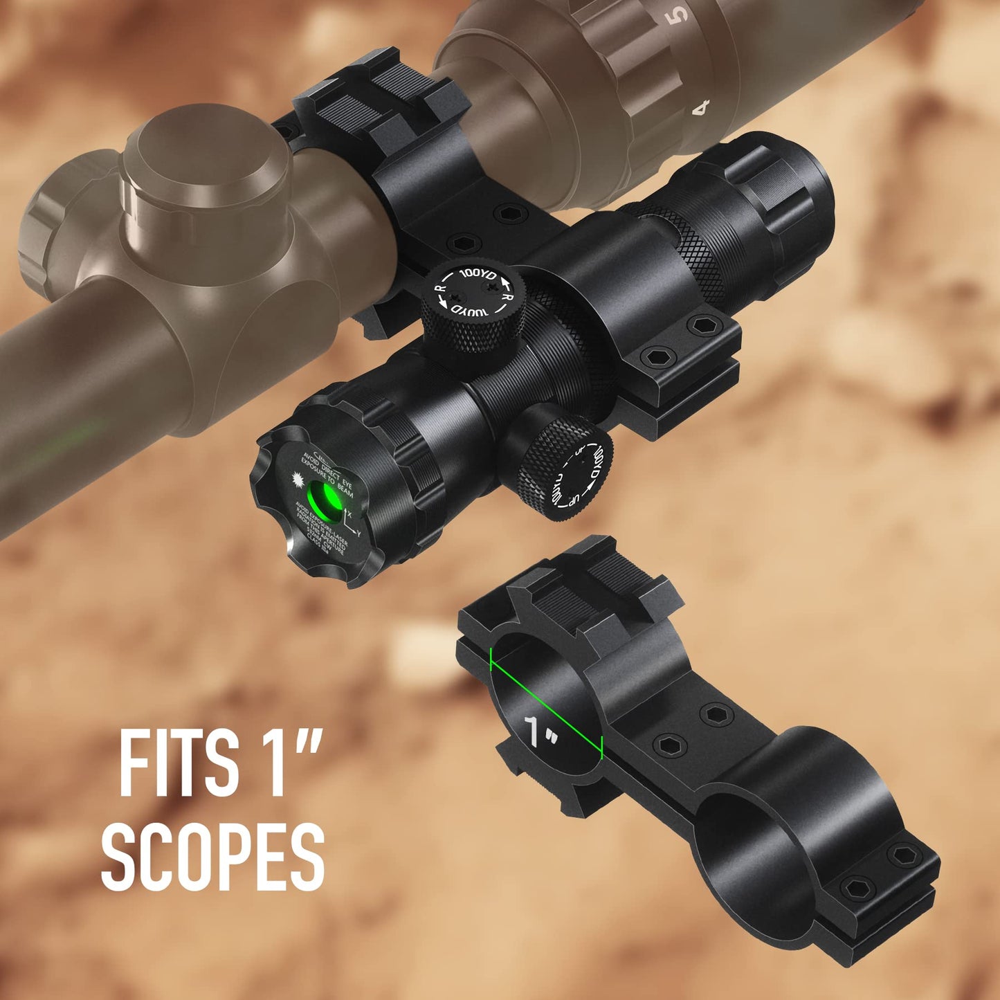 Pinty Hunting Rifle Green Laser Sight Dot Scope with 20mm Weaver & 1" Barrel Mount, Adjustable Windage & Elevation, Remote Pressure Switch Included