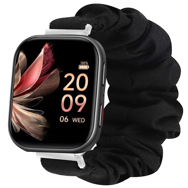 Compatible for FITVII Fitness Tracker Bands, 20mm, 22mm Fabric Elastic Scrunchie Elastic Women Cute Replacement Straps Compatible for FITVII HM57, HM78, HM68, HM21, H56, H86 Smart Watch Fitness Tracker (22mm size band, Black)