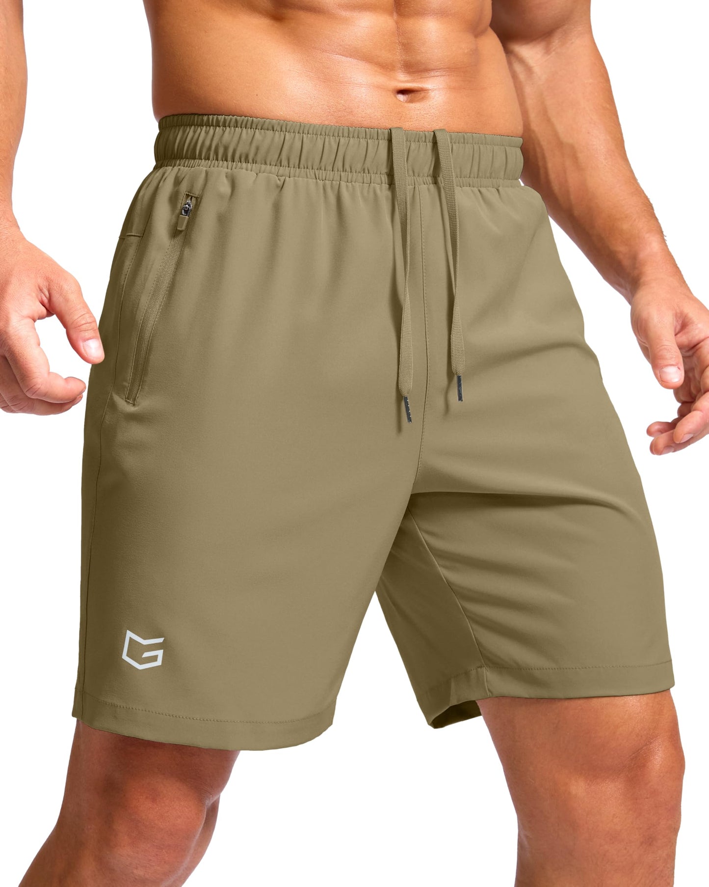 G Gradual Men's Athletic Running Shorts with Zipper Pockets Quick Dry 7"/ 5"/ 9" Workout Gym Shorts for Basketball Hiking(Dusty Khaki,7M)