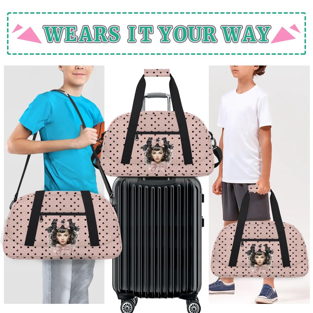 Gym Bag for Kids Girls, Bow Knot Girl Small Duffel Bag with Padded Handles Carry On Weekend Travel Bag for School Practice Ball Games