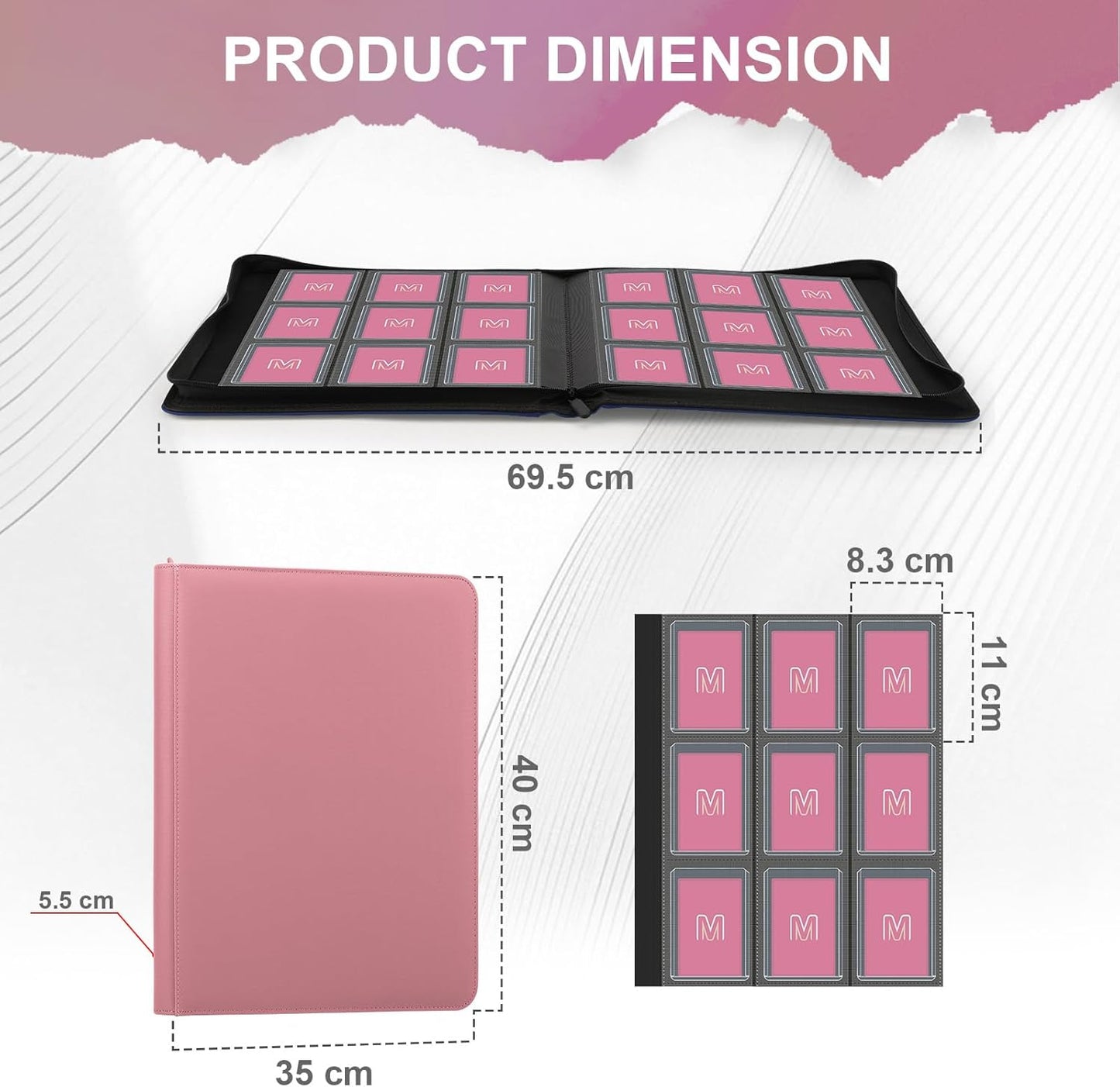 Trading Card Binder - 9-Pocket Toploader Storage for 288 Cards | Durable Hard Cases in Pink