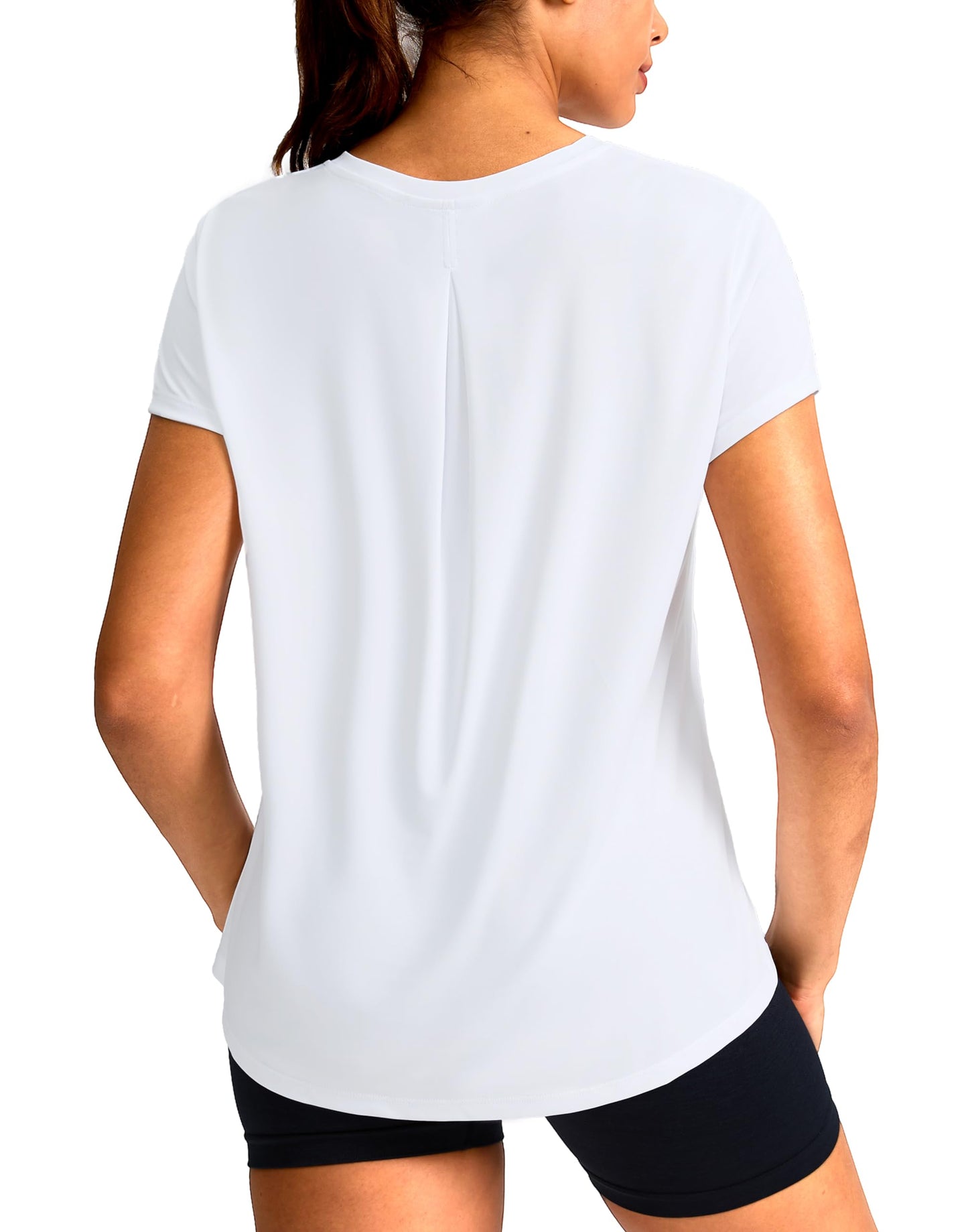 SANTINY Short Sleeve Workout Tops for Women Loose Yoga T-Shirts Sun Protection Breathable Running Athletic Tee Shirts (White_M)