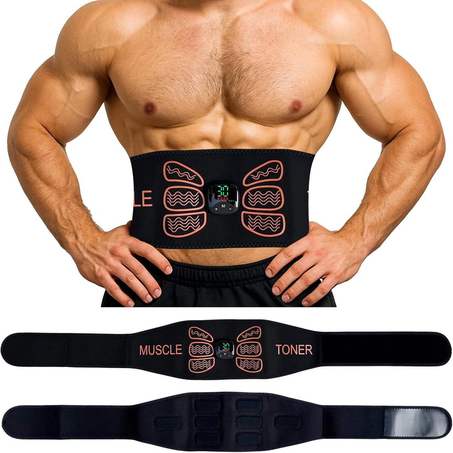 Ab Stimulator Muscle Toner - Toning Belt for Men & Women | Home Gym Abdomen & Back Trainer
