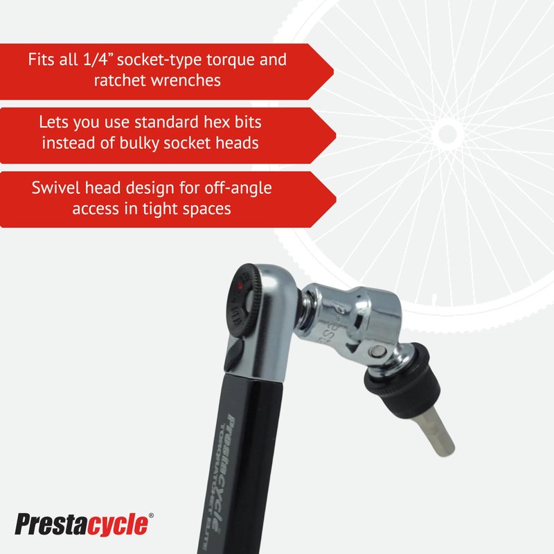 Prestacycle Bits Swivel Quick Release Torque Wrench Adapter – Fits All 1/4? Socket-Type Wrenches, Swivel Head for Off-Angle Access, Compatible with Standard 1/4? Hex Bits