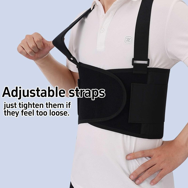 Ycctvar Work Back Brace for Men and Women Shoulder Straps Pain Relief Lower Support Belt With Suspenders Adjustable Workout Warehouse Heavy Lifting Safety Protection Construction Moving Black Large