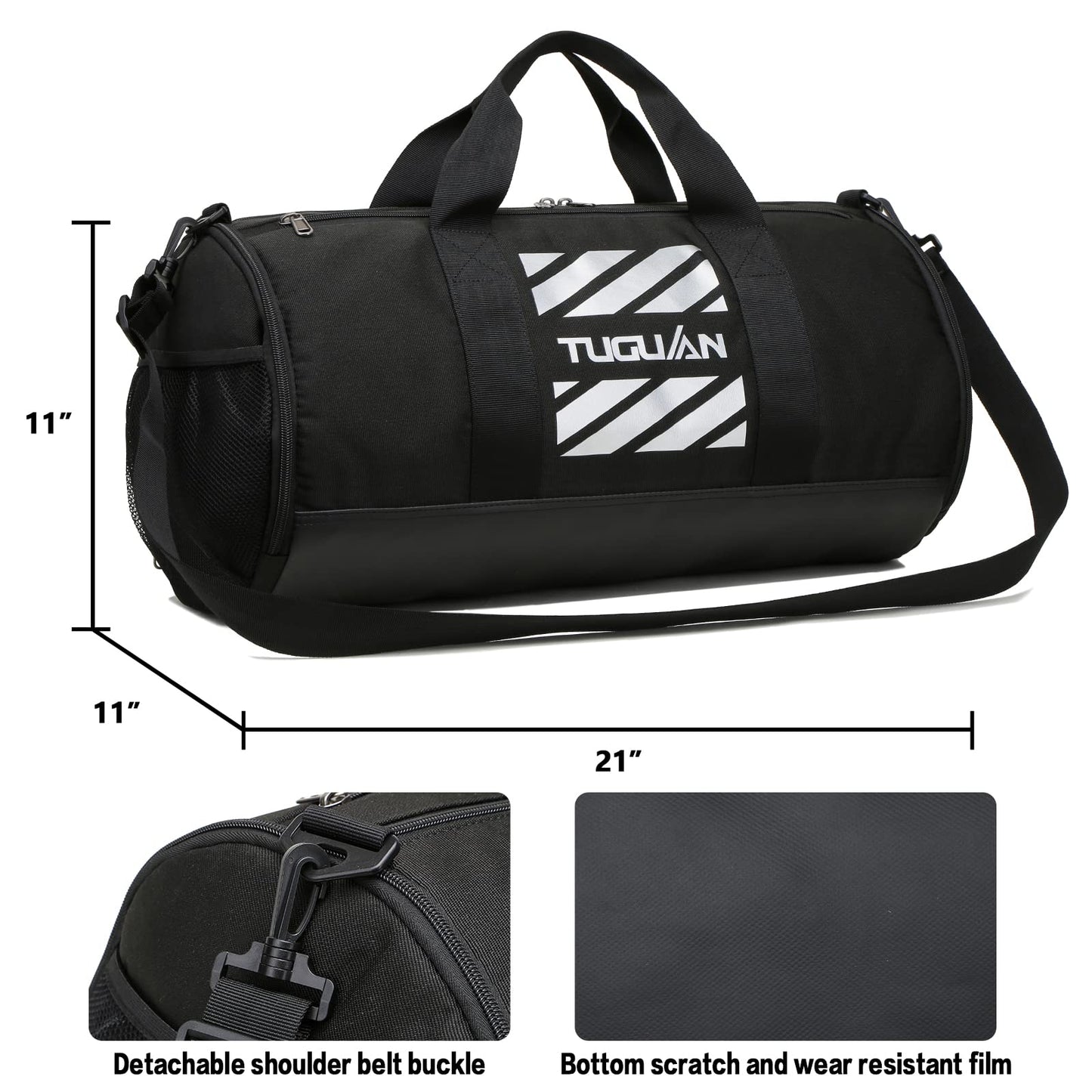 TUGUAN Gym Bag for Men Women with Wet Pocket & Shoe Compartment Travel Duffle Bag Man Sport Basketball Football Bag Weekend Overnight Duffel Bag Gym Tote bag 40L, Black