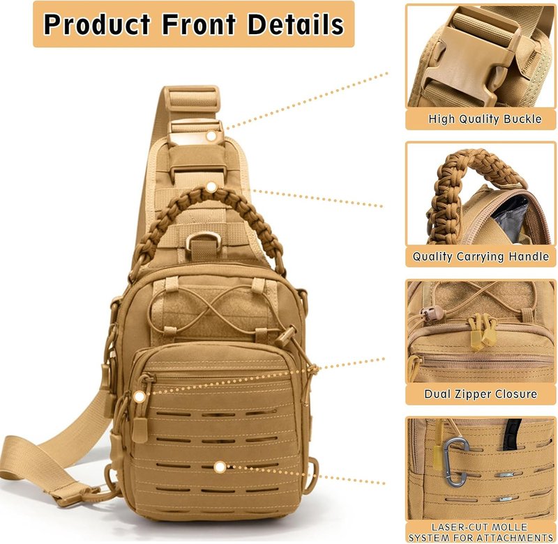 Tactical Sling Backpack - Military Rover Crossbody Bag for Travel & Outdoor | Khaki Color