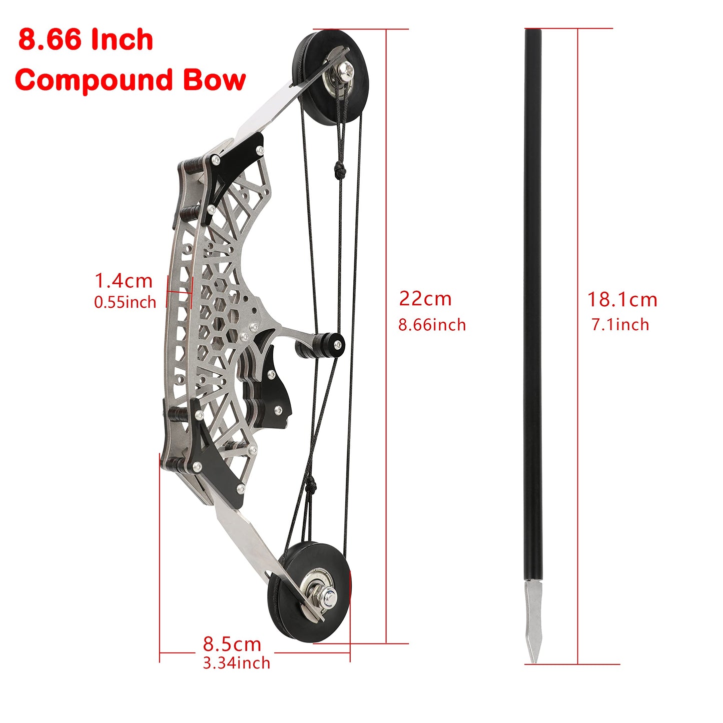 ZSHJGJR 6"/7.4"/7.9"/8.6"/8.8"/9.5" Mini Archery Bow Set Mini Compound Bow Mini Hunting Bow Metal Material Catapult RH/LH for Hunting Shooting Practice Archery Entertainment Fun (8.6" Bow)