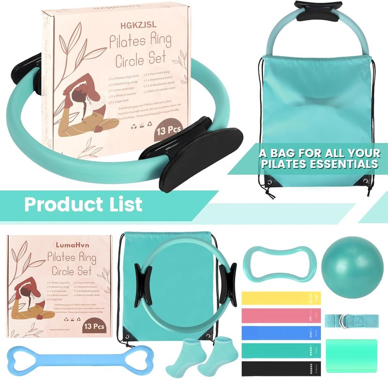Pilates Kit for Women - 13-Piece Resistance Bands & Ring Set | Home Workout Essentials for Beginners