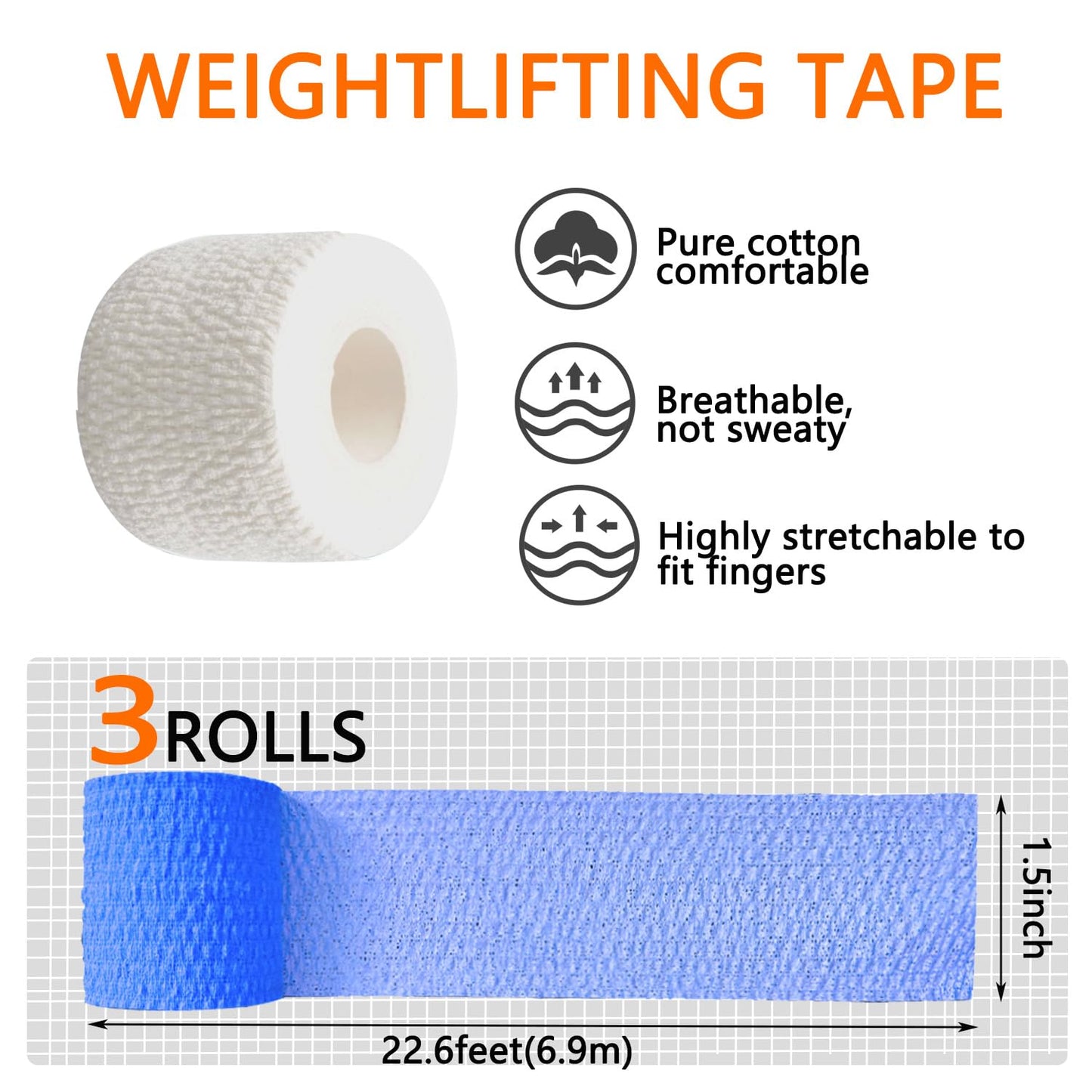 ANAMPION 2“Premium Lifting Thumb Tape 16.3ft for Weightlifting Gym & Hook Grip Tape for Powerlifting & Strength Deadlift Training Cross Training Tearable Cotton Sweat Proof