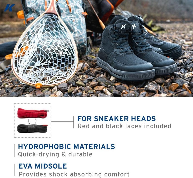 Korkers Men's Stealth Sneaker Wading Boot - Fixed Kling-On Rock Soles | Durable Fishing Footwear