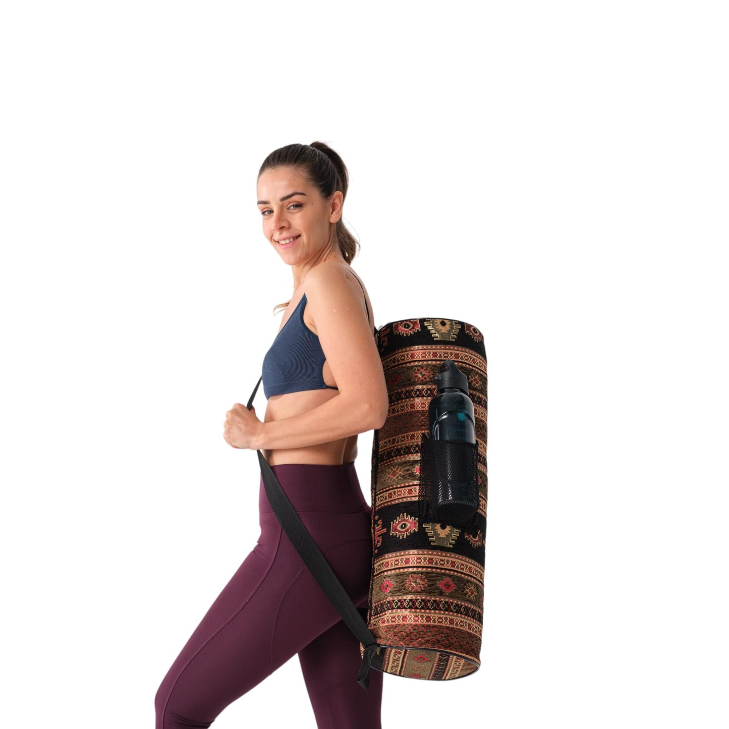 Wom Hands Light Weight Yoga Mat Bag for standard types and Thick (0.5 inch) Exercise Yoga Mat, Authentic Local Design Yoga mat carrier with Adjustable strap and Large Pocket for Women