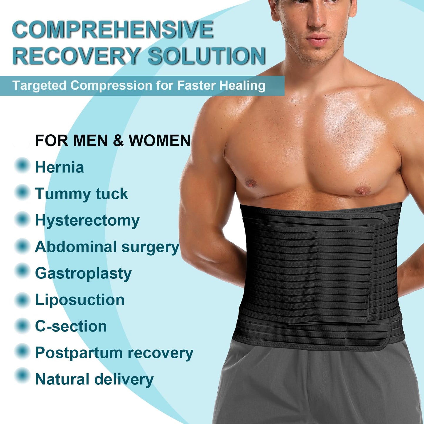 MAMODY Abdominal Binder for Men & Women – Post Surgery Belly Band Adjustable Compression Wrap Belly Binder Abdomen Hernia Support Belt (L)