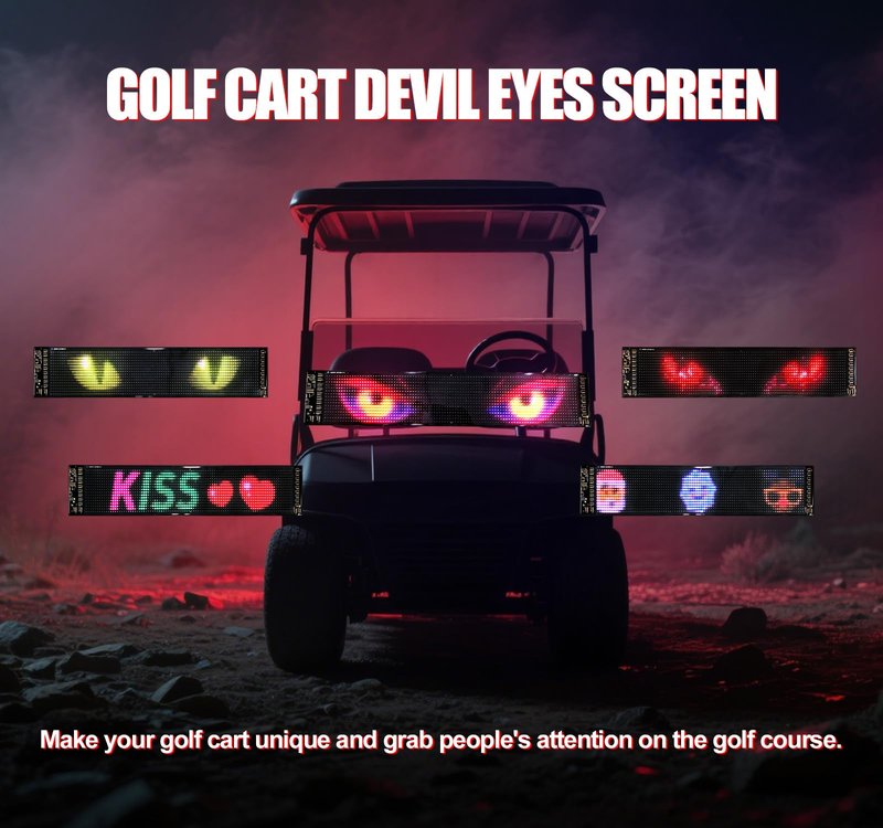 Golf Cart Devil Eyes Light Sign, 23.6"x4.7" Programmable Flexible Screen for Windshield, DIY Animated LED Sign with APP/Remote Control, for Golf Cart Decorations Halloween Festivals Trucks SUVs