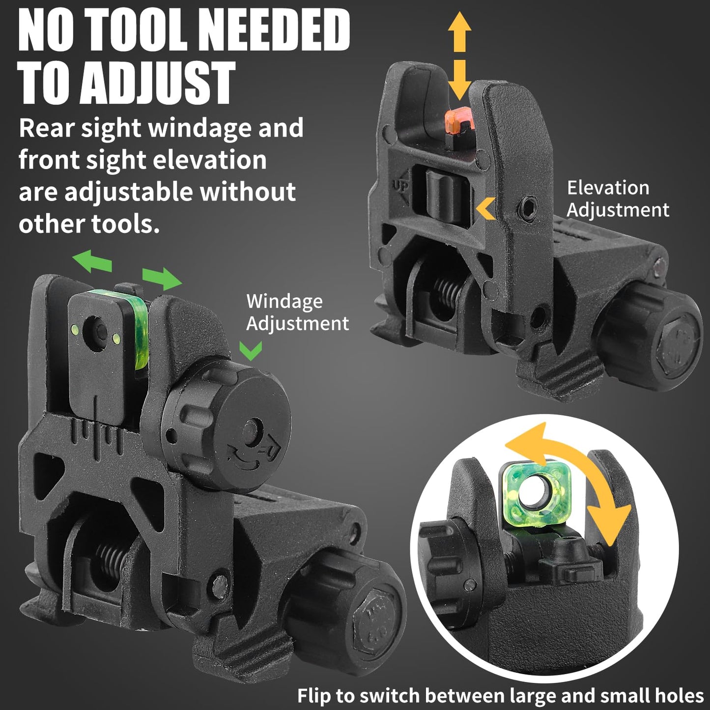 LXYYM Flip Up Sight Front and Rear Flip Lightweight Sights,with Green Red Fiber Optics Dots, Mounted on Any Picatinny Rail
