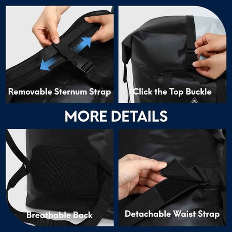 Haimont 100L Waterproof Backpack Large Roll Top Dry Backpacks Marine Dry Bags with Air Valve Travel Surfing Black/Grey