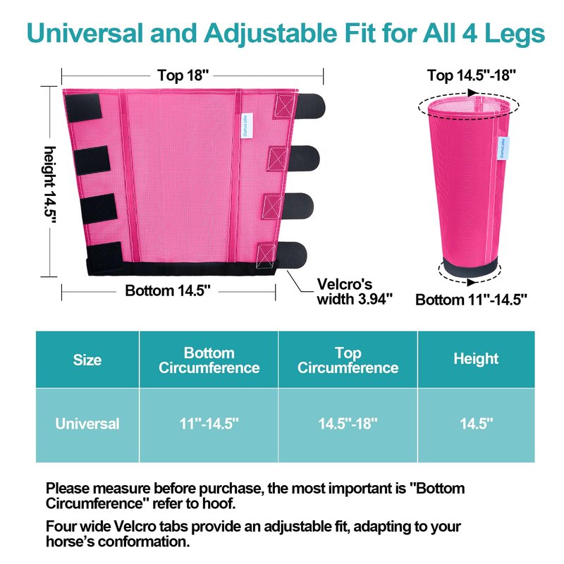Mesh Horse Fly Boots Set of 4, Loose Fitting Leggings for Horses, Reduce Stressful Stomping, Breathable Adjustable and Universal Fit for 4 Legs, Reliable Stay Put (Magenta)